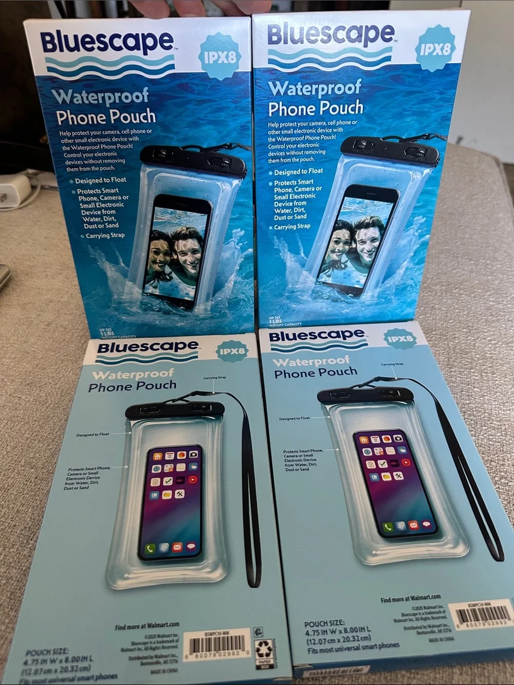 LOT OF 4 Waterproof Phone Pouch - Clear with Black Seal